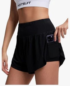 Hotsuit Running Shorts Zip Pockets Beige Elastic Waist Casual Women’s M Active - Picture 1 of 4