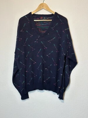 复古 Isle Of Cotton 男式大号高尔夫印花毛衣纹理爷爷 — 第 1/4 张图片