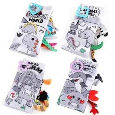 4pcs Baby Cloth Sensory Black + White High Contrast Books Crinkle Jungly Tails - Изображение 1 из 4
