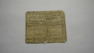 1761 Ten Shillings North Carolina NC Colonial Currency Bank Note Bill 10s RARE! - Image 1 of 2