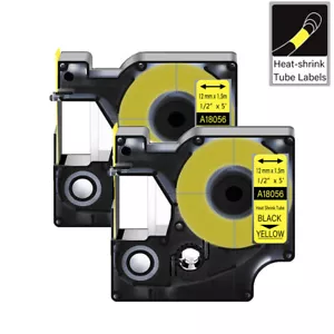 2PK Compatible for DYMO Rhino 4200 Heat Shrink Tube 18056 Yellow Label Tape 12mm - Bild 1 von 9