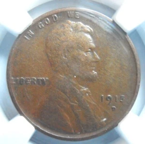 1915 D Lincoln Cent, NGC Certified F15   (15DN25) - Picture 1 of 6