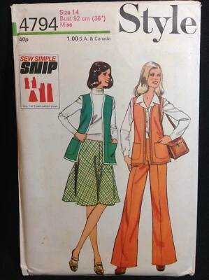 Pattern Style 4794, retro 70s cardigan, pants and skirt, Size 14 - Image 1 of 2