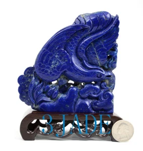 Natural Lapis Lazuli Eagle Statue Gemstone Carving Sculpture Chinese Art Decor - Picture 1 of 10