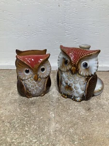 CERAMIC OWL NAPKIN HOLDER & PAPER TOWEL DISPENSER VTG 70s GLAZED BROWN RED - Picture 1 of 15