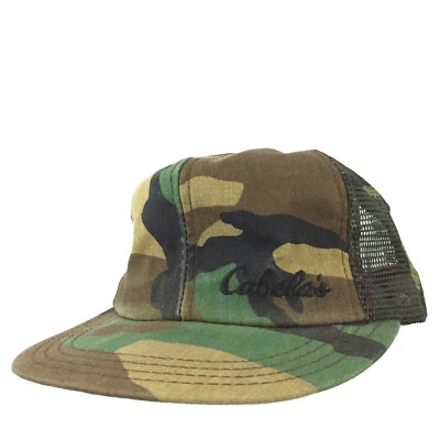 Vtg Cabelas Camouflage Hat Logo USA Mesh Snap Back Trucker Baseball Camo Dad Cap - Image 1 of 4