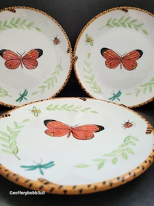 Juego de 3 platos laterales de postre para ensalada Lynn Chase Butterfly Paradise 8" 2007 ¡RARO! - Imagen 1 de 7