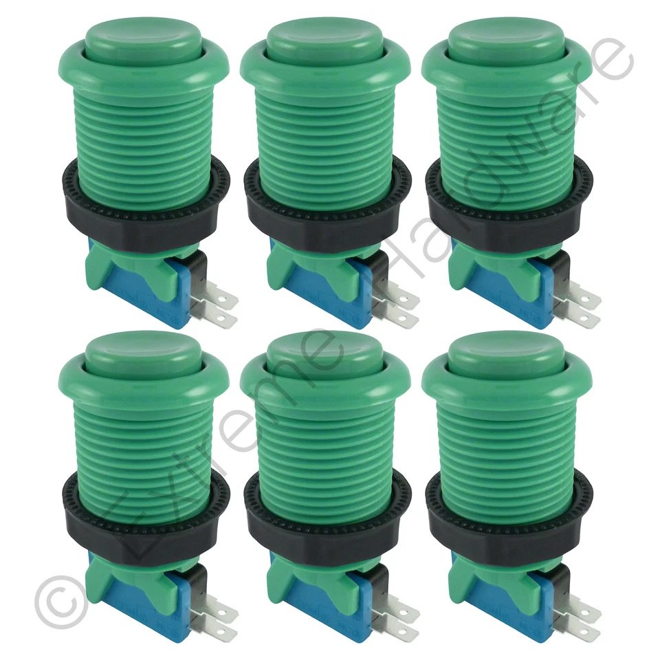 EXTREME HARDWARE 6 botones y microinterruptores arcade clásicos redondos estilo Happ de 28 mm (verde) - MAME