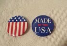 July 4th Button Pins Brooch - set of 2 - 1-1/4" Made in USA & Flag Patriotic
