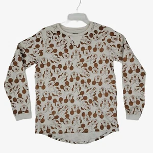 DISNEY Womens Teens Large Cream Gold Mickey Minnie Mouse Long Sleeve Sweatshirt  - Picture 1 of 8