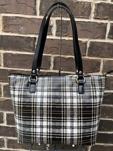 NWT Patricia Nash Lindsell Plaid Leather Tote Bag Leather Black White - Picture 1 of 8
