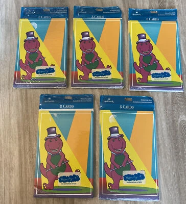 Lote grande de tarjetas de invitación de fiesta de cumpleaños de dinosaurio púrpura Barney vintage 1993 Foto 1 de 4