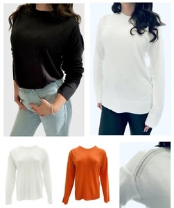 Ladies Ex NXT Cosy Jumper Crew Neck Long Sleeve Black White Orange Knit Sweater - Picture 1 of 12