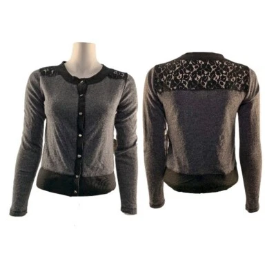 Vera Wang Princess Gray w Black Lace Cardigan Sweater Juniors Size: Small - Image 1 of 4