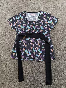 Koi by Kathy Peterson Nursing Scrub Top Women Extra Small Butterfly Print XS - Picture 1 of 10