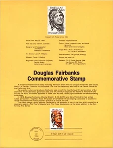 USPS FDC Souvenir Sheet Douglas Fairbanks $0.20 Commemorative Stamp Scott #2088 - Picture 1 of 3