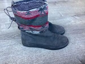 TOMS Boots Midcalf Shearling Multicolor Leather Faux Fur Pull On Womens Size 8.5