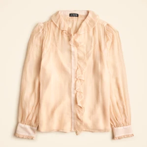 J.Crew Women $138 Ruffle Button-up Shirt in Crinkle Chiffon Size 4 Pale Pine - Picture 1 of 7