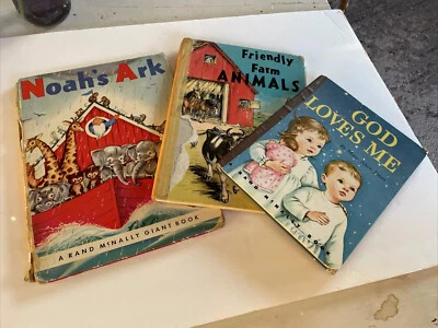 Vintage Lot 3 Children's Books 1950s Noah’s Arc Friendly Farm Animals God Loves - Image 1 of 4