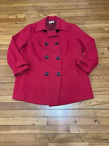 Talbots Womens Peacoat Plus Size 18W Red Poly Wool Blend Double Breasted Coat - Picture 1 of 9