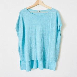 Eileen Fisher MEDIUM 100% linen blue boat neck knit top blouse - Picture 1 of 4