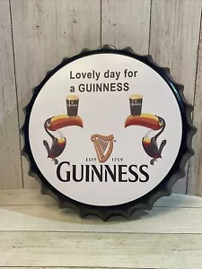 Guinness Bierkappe Schild Flaschenkappe Blechschild Mann Höhle Tukane schönes Tagesdekor - Bild 1 von 2