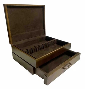 Flatware Silverware Anti-Tarnish Wood Wooden Storage Box Chest w/Drawer - Picture 1 of 7