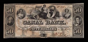 MOMEN US 1840s $50 NEW ORLEANS CANAL & BANKING OBSOLETE NOTE LOT #34278 - Bild 1 von 2