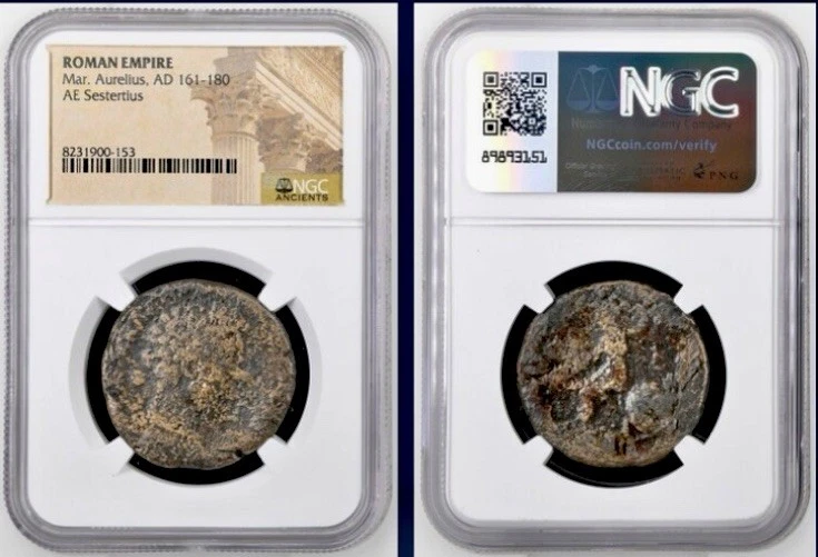 Emperor Marcus Aurelius Sestertius 161-180 AD NGC Certified Ancient Roman Coin - Image 1 of 4
