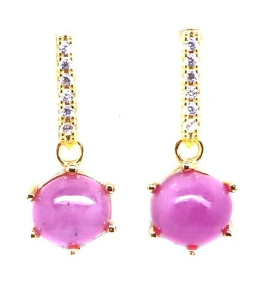 925Silber OHRRINGE Stecker Echte Edelsteine Pink Rubin 750 Karat gelbgVergoldung - Bild 1 von 4