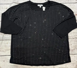 STEM & VINE Tops Damen Gr. 2X schwarz Strass 3/4 Ärmel Bluse NEU - Bild 1 von 8