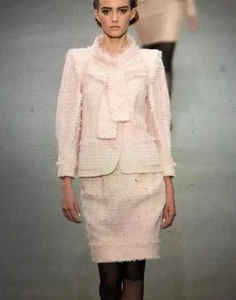 Auth. CHANEL Blush Pink Ribbon Tweed Runway Skirt Suit NR - Picture 1 of 22