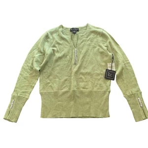 NWT Mercer & Madison 100% Merino Wool Sweater green long sleeve V-neck button de - Picture 1 of 8