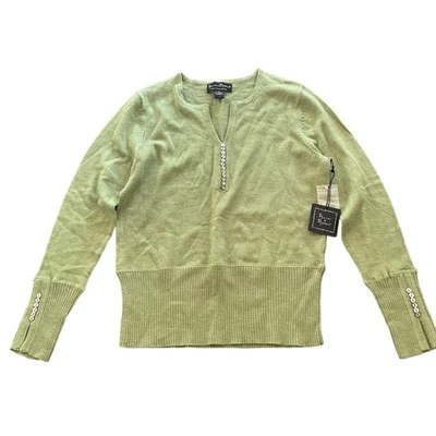 NWT Mercer & Madison 100% Merino Wool Sweater green long sleeve V-neck button de - Image 1 of 4
