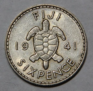 1941 Fiji Six Pence 6d AU Low Mint 40k -5190- - Picture 1 of 2