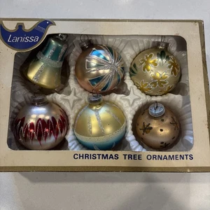 (6) Adornos de vidrio Lanissa vintage de Navidad mica brillante Alemania Occidental ¡con caja! - Imagen 1 de 18