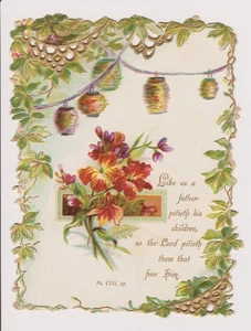 Carta religiosa floreale vittoriana citazione Bibbia 4" x 5,25" Salmo 103:13 fustellata - Foto 1 di 2