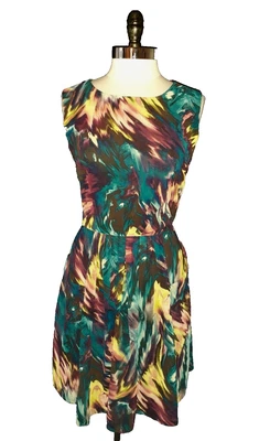 RONNI NICOLE Size 14 A-Line Dress Brown Teal Yellow Sleeveless Pockets - Image 1 of 4