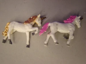 Pair of Unicorn pink white brown mini mythical creature toy figures 2" - Picture 1 of 5