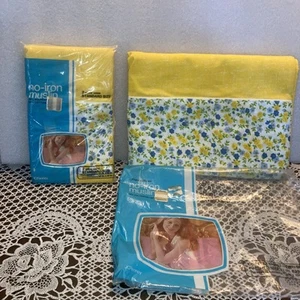 Vtg JC Penny Fashion Manor No Iron Muslin Flat Twin Sheet & 2 Pillowcases Yellow - Picture 1 of 9