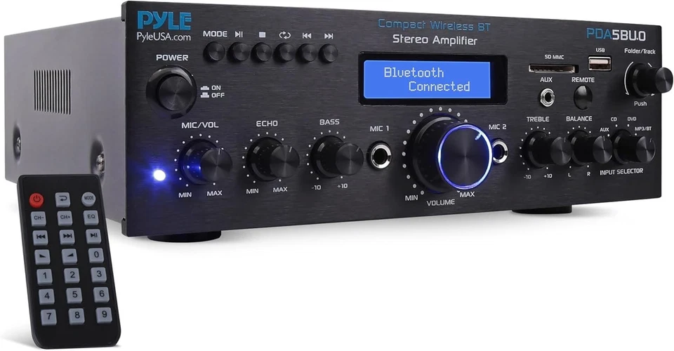 Pyle Compact Bluetooth Stereo Amplifier-Home Desktop Stereo Receiver System - Image 1 of 4