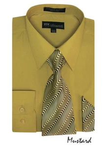 Men's Dress Shirt + Matching Tie + Handkerchief Set 25 Unique Colors Size 15~20 - Picture 1 of 27