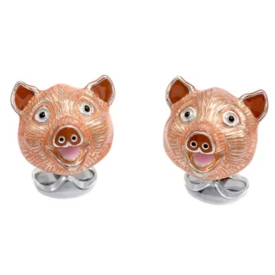 Deakin & Francis Sterling Silver and Enamel Pig Head Cufflinks - Image 1 of 2
