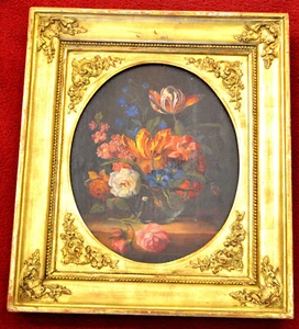 Gemälde, Blumen,Barockstil,originaler Empirerahmen,vergoldet - Picture 1 of 5