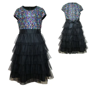 Girl Pageant Flower Bridesmaid Evening Ball Formal Party Black Dress 4-16 years - Picture 1 of 7