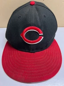 Cincinnati Reds Cap Fitted Mens 7 1/8 Black Red Official On Field Hat - Picture 1 of 4