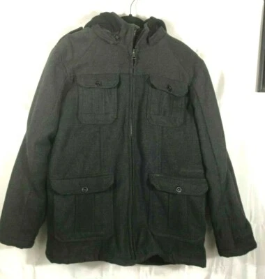 BKE Dark Gray Men's Size: M Wool Blend Solid Print Athletic Fit Zip-Up Coat - Image 1 of 4