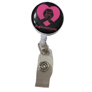 Pink Ribbon Breast Cancer Support ID Badge Holder Retractable Work Fight Black - Picture 1 of 5