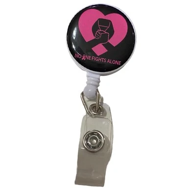 Cinta Rosa Soporte para Cáncer de Mama Identificación Porta Insignia Retráctil Trabajo Lucha Negro Foto 1 de 4