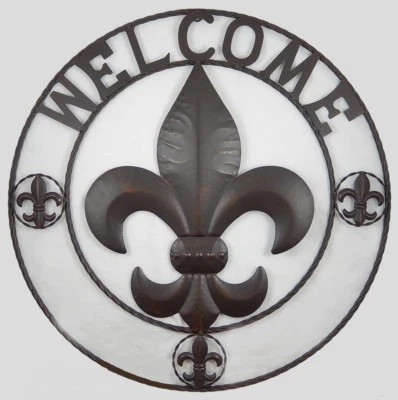 24" FLEUR DE LIS ARTE DE PAREDE DE METAL DECORAÇÃO DE CASA OCIDENTAL MARROM ENFERRUJADO - Imagem 1 de 2